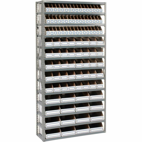Global Industrial Steel Open Shelving with 104 Corrugated Shelf Bins 13 Shelves, 36x18x73 235012